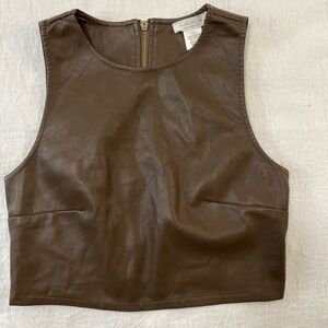 Kirious Los Angeles Women Small Brown Faux Leather Crop Top Sleeveless Back Zip